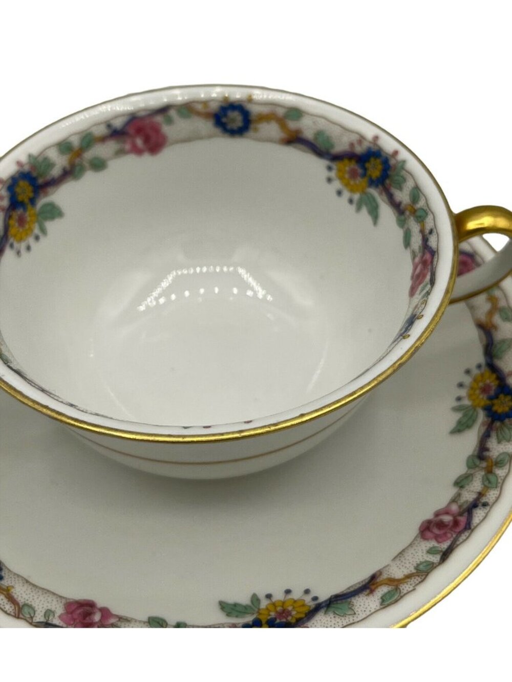 Charles Ahrenfeldt Limoges France Floral Cream Soup Cup Saucer Gold - Picture 4 of 9
